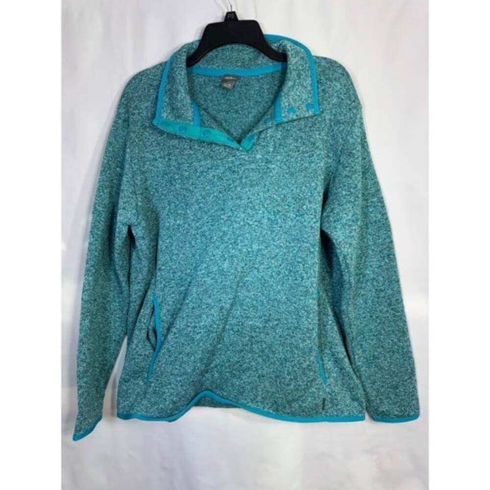 Eddie Bauer Teal Marl Sweater Fleece Snap Mock Neck Pullover Top